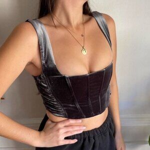Zara Gunmetal Velvet Corset Top Size S 9541/510